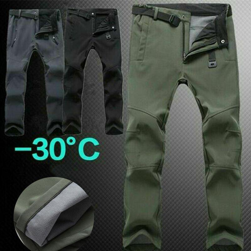 Winter Mens Thick Work Pants Windproof Tactical Outdoor Fleece Trousers Thermal