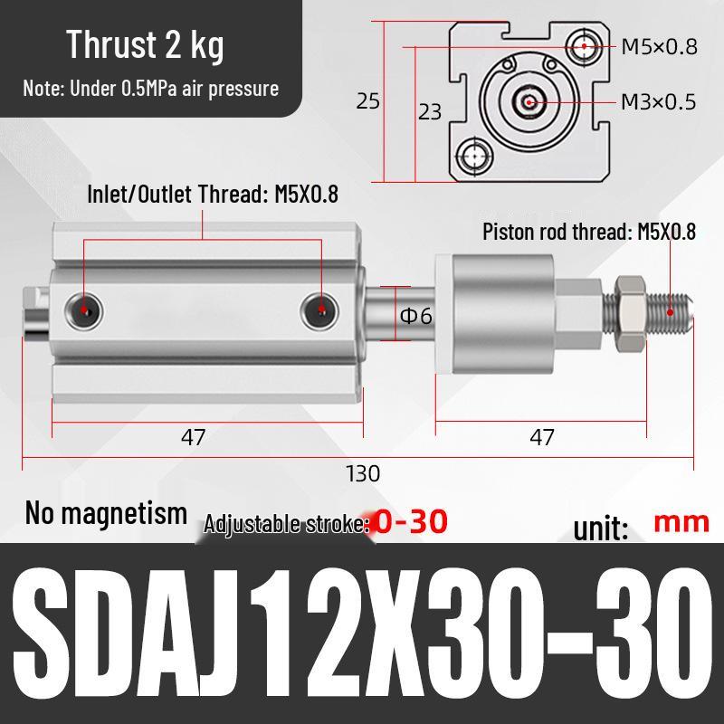 Adjustable Stroke Pneumatic Thin Cylinder - Piston Rod Sizes: 16/20/25/32/40/63
