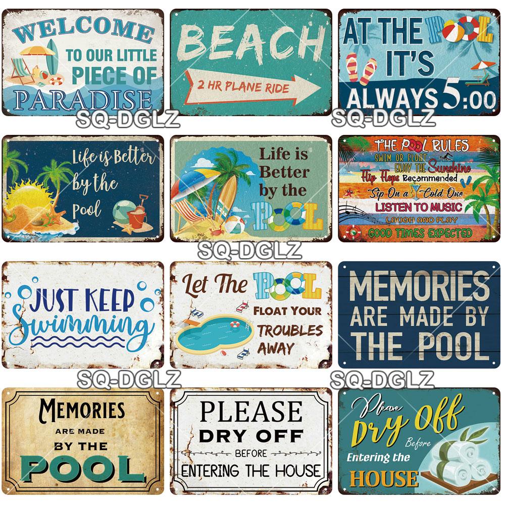 [SQ-DGLZ] Welcome Swim Pool Rules Metal Sign Vintage Plaque Tin Sign Plate Wall Decor For Bar Club Man Cave Art Painting Poster