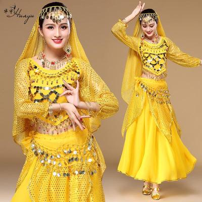 Conjunto de Manga Larga Huayu para Mujer Danza del Vientre India - Disfraz de Actuación Primavera/Verano