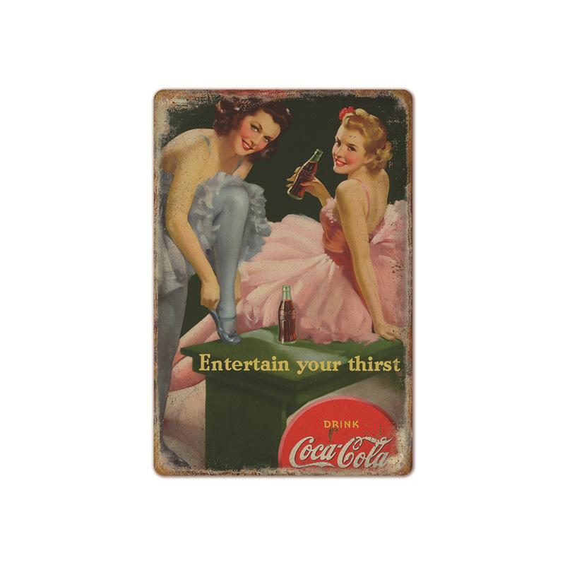 

Vintage Cola Logo Metal Poster Retro Decorative Cola Tinplate Plaque Wall Frameless Decoration Suitable for Cafe Restaurant B 20x30cm