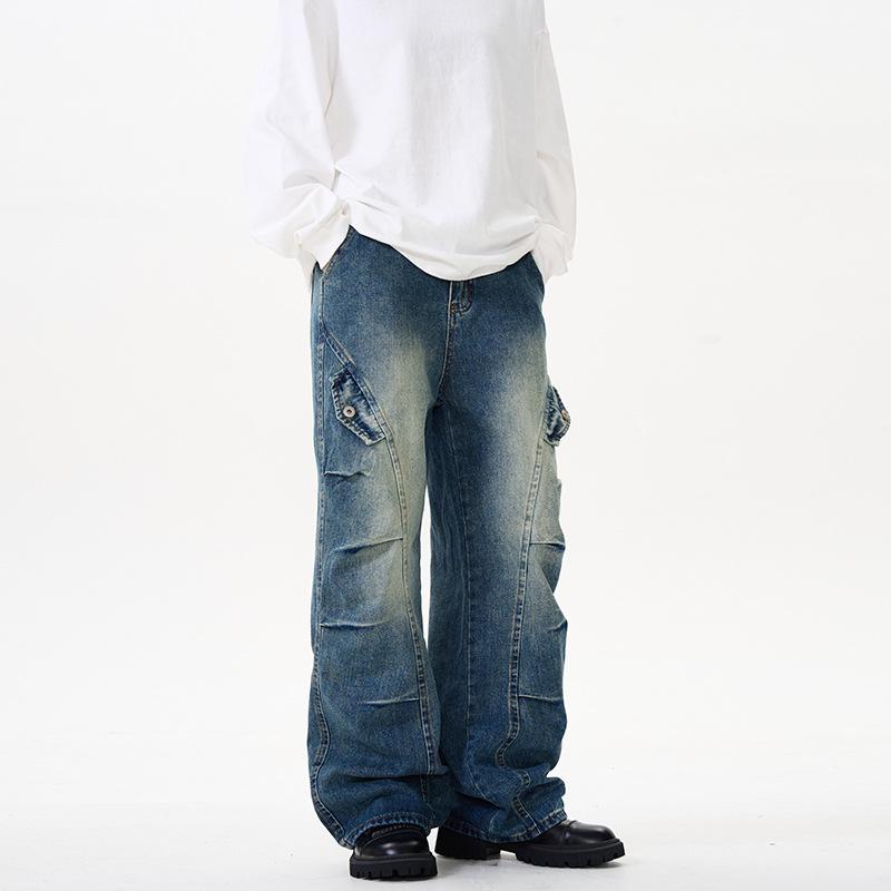 Wide-leg Jeans Men's Design Loose Straight Retro Paratrooper Pants