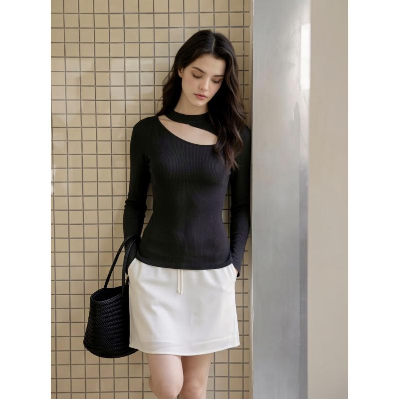 Basic House Women's Halterneck Hollow-Out Knit Sweater