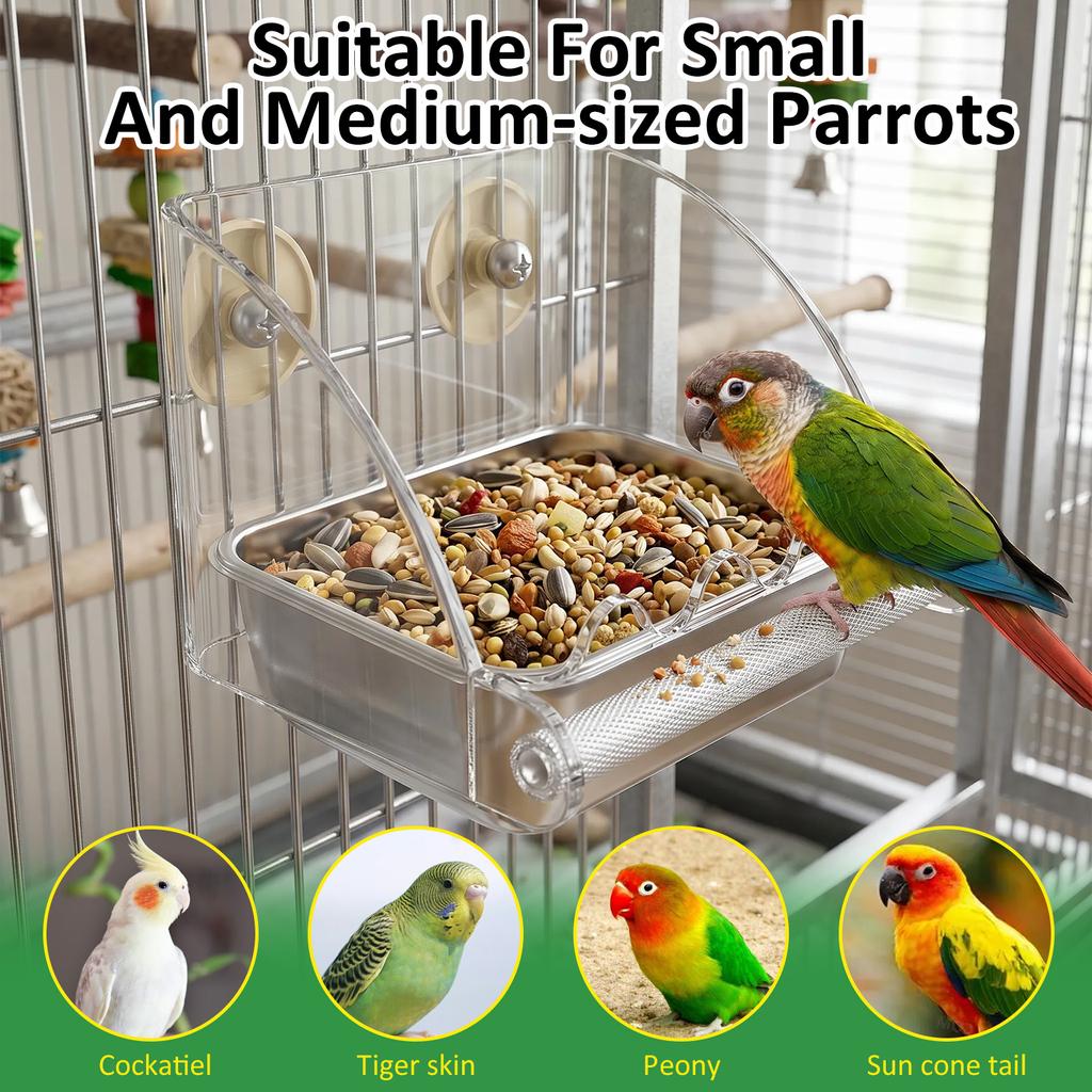 Bird Feeding Dish for Cage Hanging Food Bowl Stainless Steel Parrot Parakeet Bird Bath Feeding Container Water Bowl