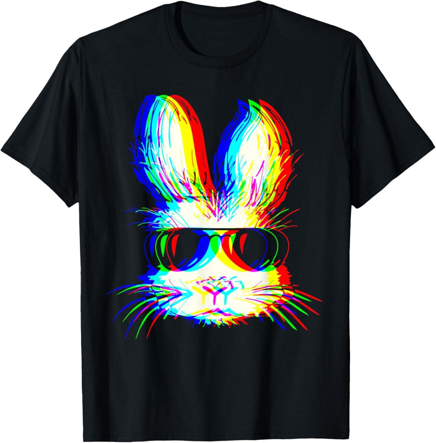 Bunny Trippy Vaporwave Easter Techno Rave EDM Music Party T-Shirt Mens Womens Tees Top 2XL