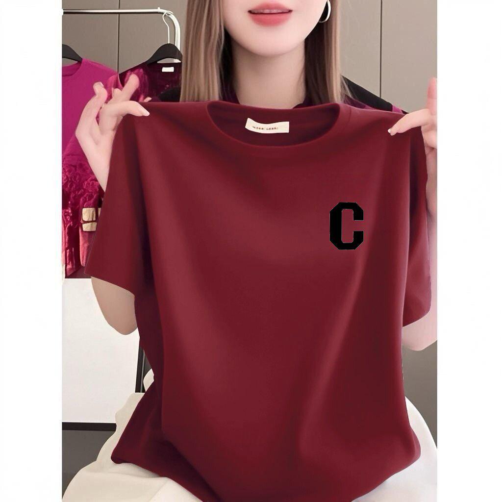 Women's Popular Loose Short-Sleeve Plus Size T-Shirt, Round Neck, Letter Print, Slimming, Stylish, Elegant Design.
