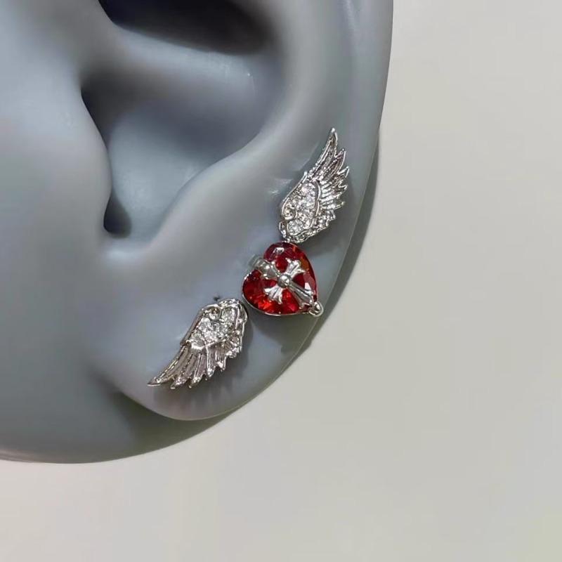 1pair Shiny Crystal Wing Stud Earrings for Women Silver Hypoallergenic Cross Ear Screw Back Piercing Cartilage Jewelry Gift
