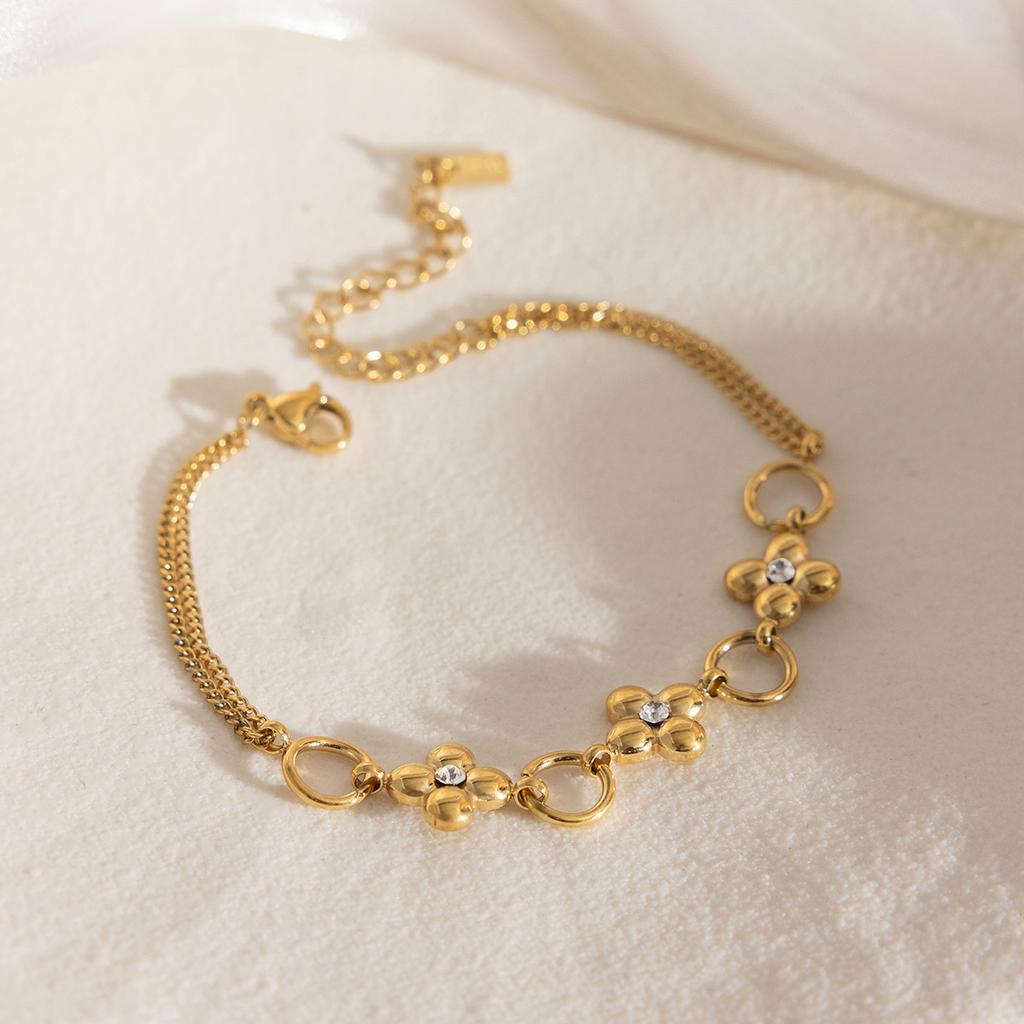 J&D Classic Leaf Rhinestone Chain Bracelet Stacking Wearing Fashion Bracelet