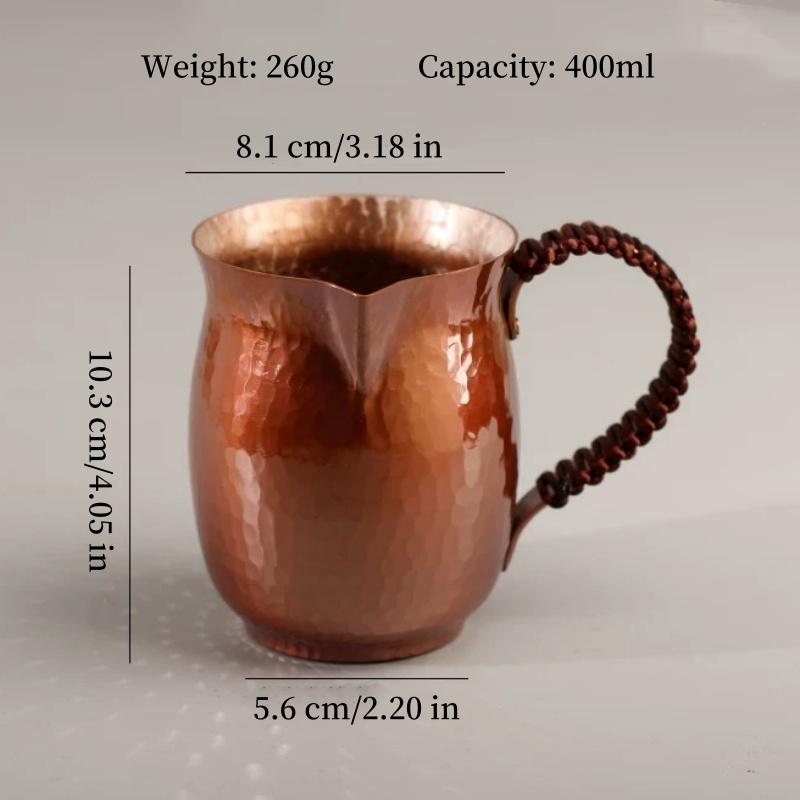 Vintage hrnek na čaj z čisté mědi, Kreativní hrnek na mléko a kávu s kladívkovou texturou a tkaným vzorem, Čajové nádobí s uchem, 450 ml sklenice, Sada sklenic na pití, Sada na víno