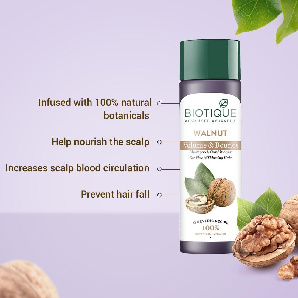 Biotique Walnut Shampoo And Conditioner 120ml For Thin Hair Volume Growth 100% Natural Botanical Extracts