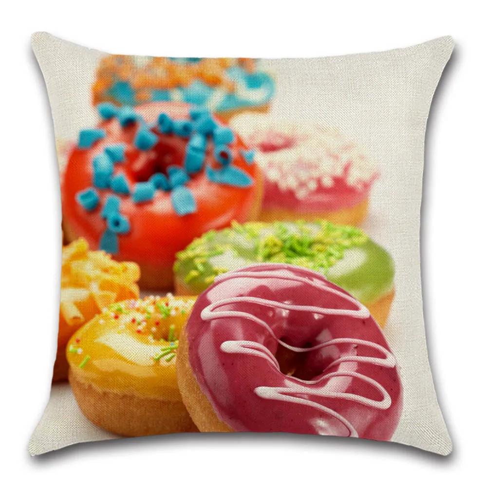 Food Donuts Printed Cushion Cover Decorative Home Sofa Cotton Linen Pillow Cover Chair Car Pillowcase 45X45Cm Fundas De Cojin
