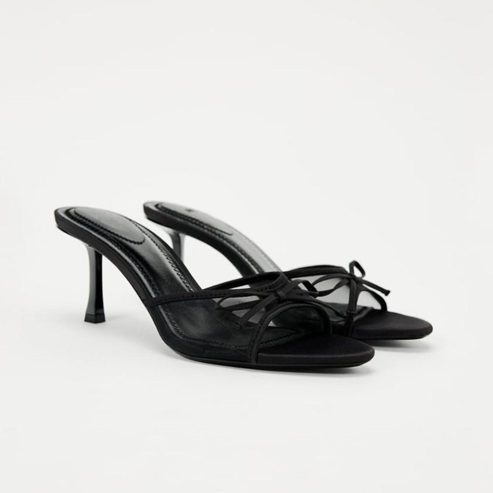 Slippers voor dames die exquise zomer haute couture dragen met fijne bandjes, zwarte kattenhak teenklem strandzandalen in Franse stijl 41 black