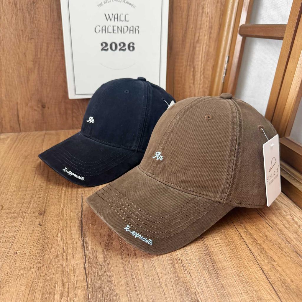 Korean big head circumference visor An embroidered soft top baseball cap men's retro trendy brand letter embroidery cap women