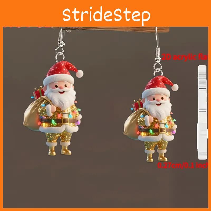 Christmas Santa Acrylic Earrings With Printed Cartoon Design For Holiday Fashion