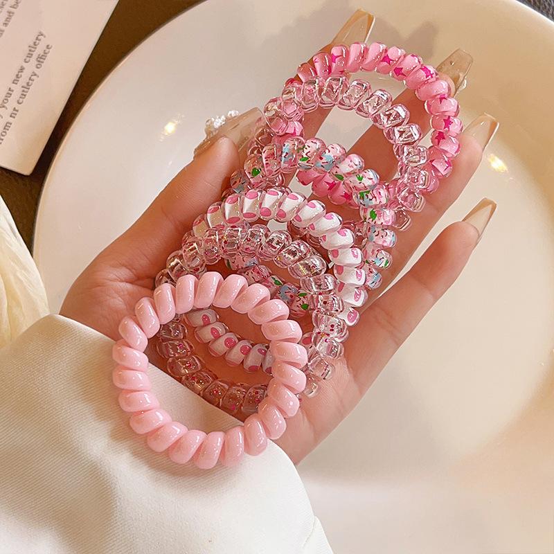 6Pcs/set Candy Color Hair Rope Girl Summer Telephone Wire Elastic Hair Band Frosted Spiral Cord Rubber Hair Tie Stretch Headband