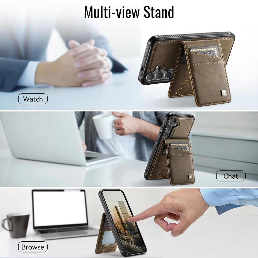 Etui na Samsunga Galaxy S25+/Galaxy S24+ AUTSPACE A12 Skórzany Pokrowiec na Tył z Magnetycznie Odpinaną Kieszenią na Karty i Podstawką