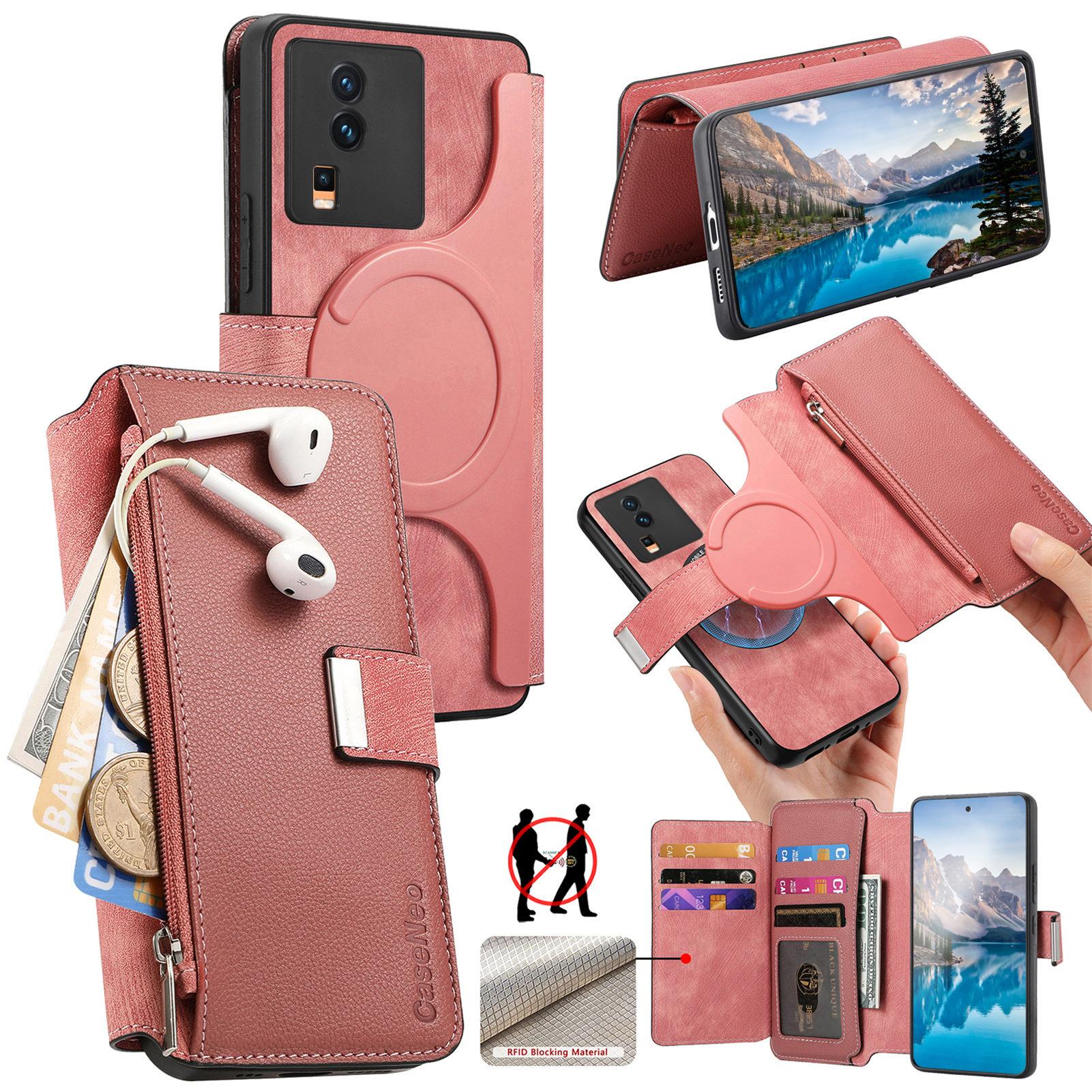 

For vivo iQOO Neo7 5G Case CASENEO MW-02 Detachable Magnetic Leather Flip Phone Cover Pink