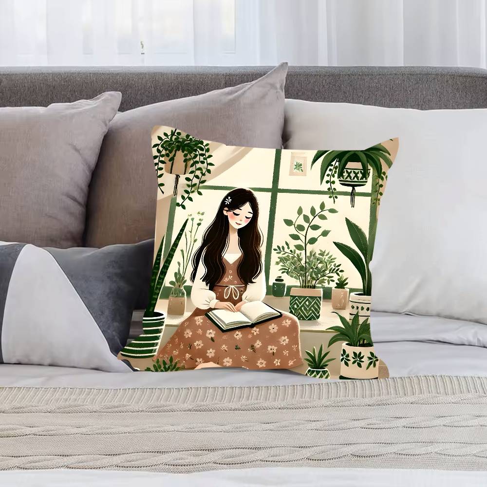 Blumen P-Pflanze G-Mädchen Kissenbezug Milbenschutz Kissenbezug Verdeckter Reißverschluss Seidiger Kurzplüsch Sofakissenbezug