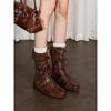 Cowhide Version~ Inner Height Increase 7cm Retro Leather Boxing Boots Women's Niche Belt Buckle Short Boots Rear Zipper Martin Boots
