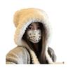 Women Hat Bear Shape Solid Color Winter Knitted Hat with Lace-up Cold Weather Thick Warm Plush Headwear