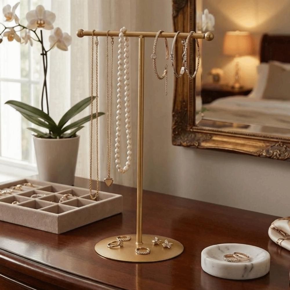 Metal Frame Jewelry Display Stand Round Base Necklace Holder T-Shaped Stand  Woman Accessories