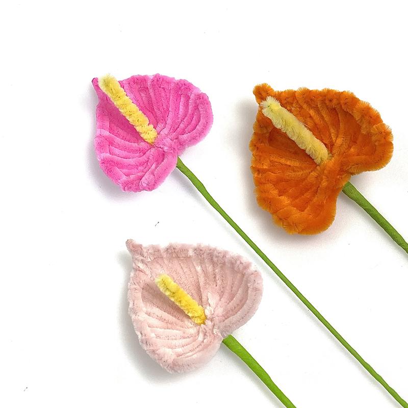 3Pcs Pipe Cleaner Flower Finished Artificial Chenille Stems Home Decor Flamingo Palm Handmade