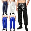 S-3XL Men Vinyl Waterproof Reusable Pants Elastic Waistband Side Pockets Two Way Front Zipper for Rave Party Gymnastics