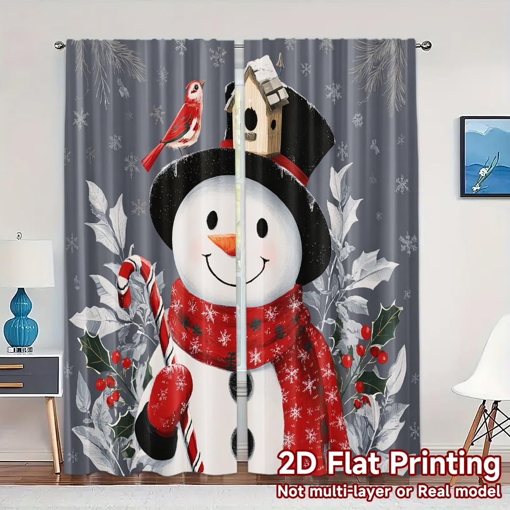 

2D Flat Printing JIT 2pcs Curtains (Without Rod) Festive Snowman (2) Modern Curtains Polyester Curtains Home Decor Suitable for 100*130 Rod Pocket 1pcs