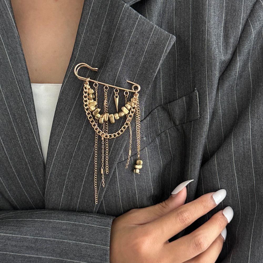 Irregular Chain Tassel Brooch Handmade Tassel Pendant Brooch Pants Chain Pin  Clothing Accessories