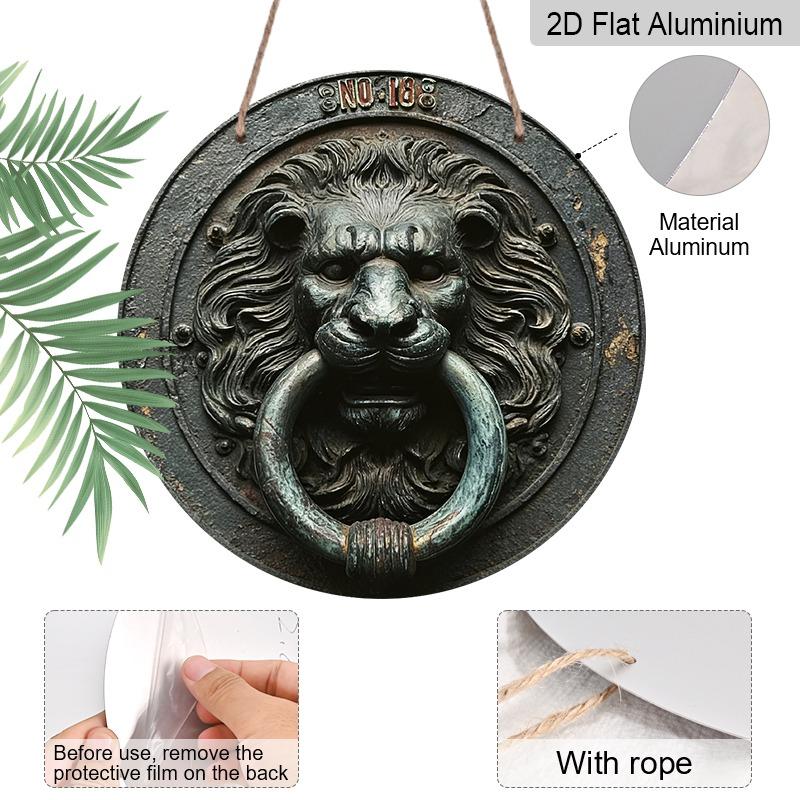 2D Flat, Retro-style Round Aluminum Wall Decorations In Various Sizes, European Style, Lion Head Door Knocker. Suitable for Indoor and Outdoor