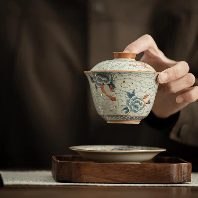 100ml Ru Yao Small Gaiwan Set For Tea Ceramic Opening Chinese Tureen Cloud Tea Bowl Kung Fu Rabbit Tea Chawan Tea Cups Lily Deng