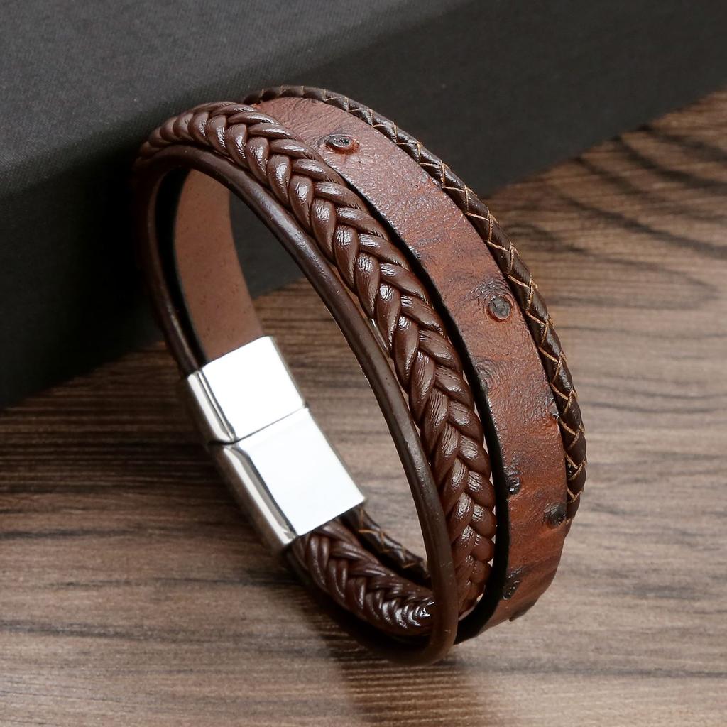 High Quality Leather Bracelet Men Classic Fashion Red Tiger Eye Beaded Multi Layer Leather Bracelet For Men Jewelry Gift