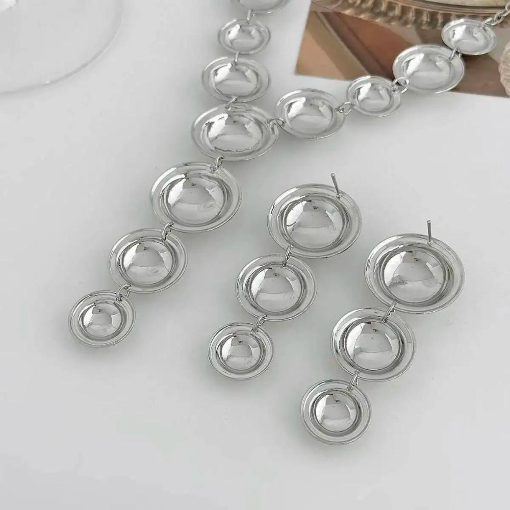 Exaggerated Drop Earrings Y-Shaped Necklace Earrings Round Pendant Necklace Women Jewelry Set