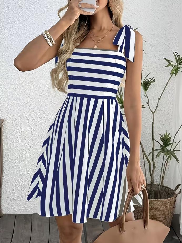 2026 Spring/Summer Women's Striped Tie-Shoulder Camisole Dress