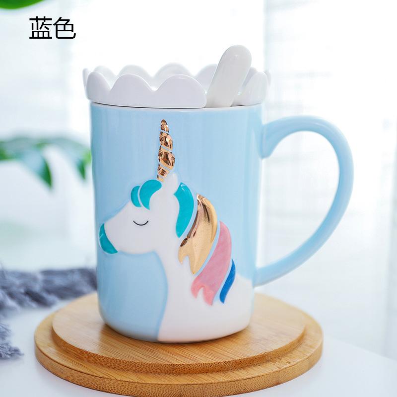YOMDID Creative Unicorn Coffee Mug Practical Ceramic Cup Milk Coffee Tea Drinking Cups With Spoon And Crown Lid Drinkware 350ml