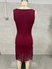 Retro Western Deep V Fringe Spaghetti Strap Slim Fit Dress