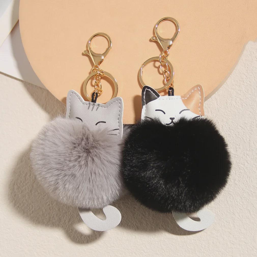 Cartoon Cat Rex Rabbit Plush Ball Keychain