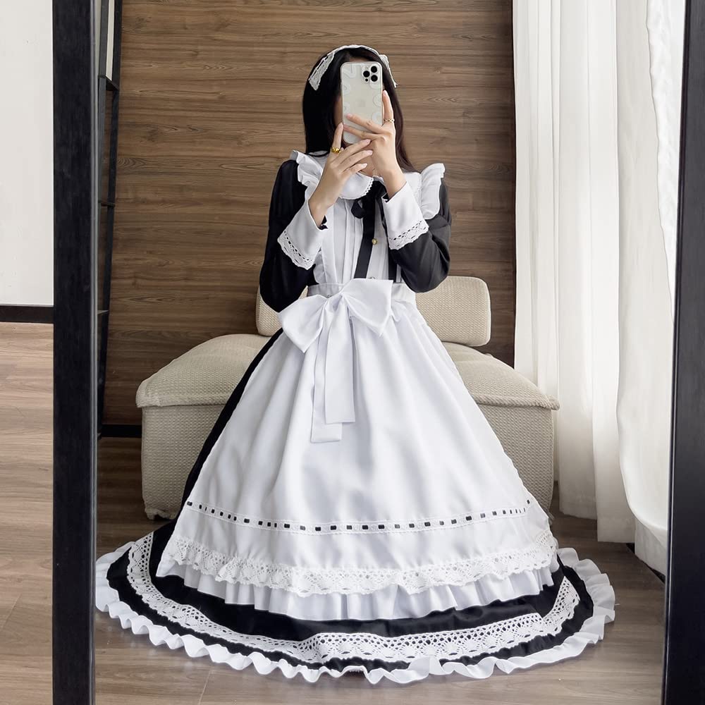YAISHN Maid Cute Gothic Lolita Authentic Long Halloween Long Bow Performance Set Outfit, Dress, Dress, Popular, Costume, Women's, Cosplay, Sleeves,