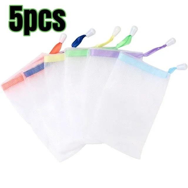 

5PCS Hangable Soap Bags Bath Shower Gel Facial Cleanser Foaming Mesh Bags Body Soap Cleanser Bubble Net Bags Cleaning Tools