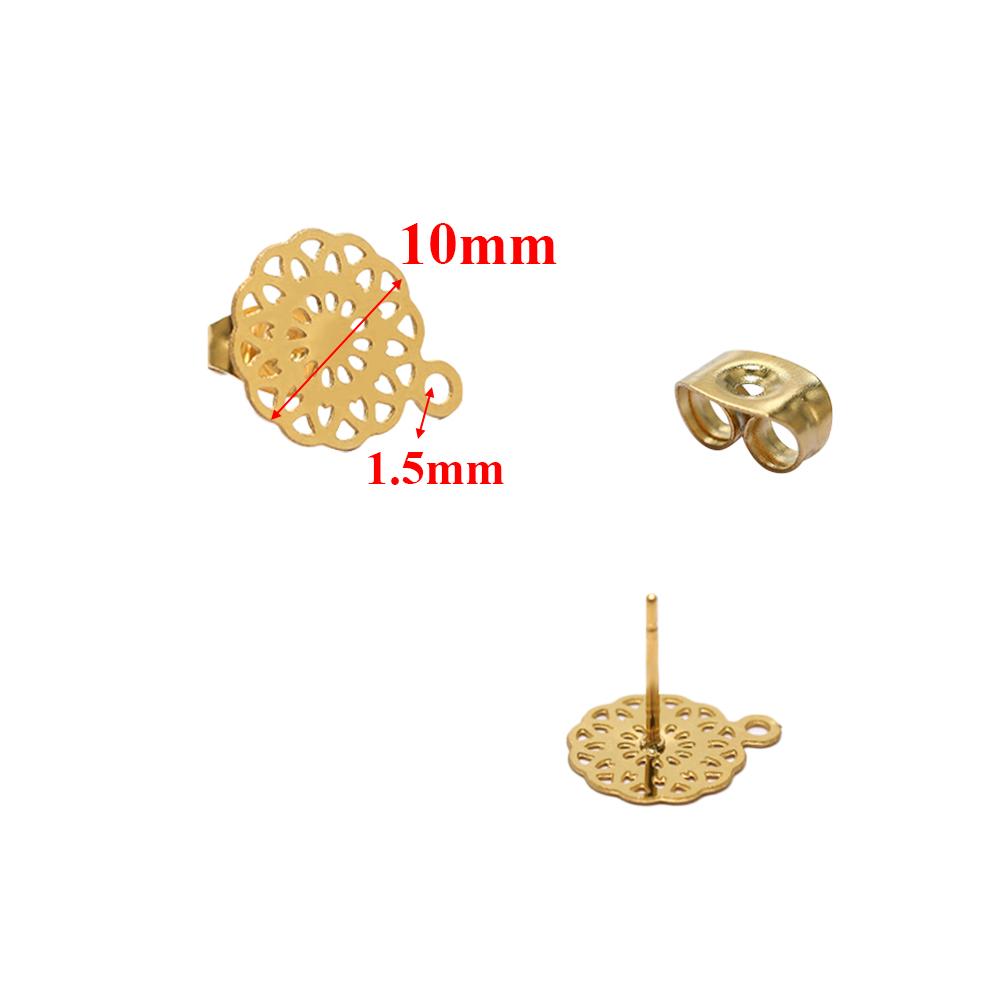 10pcs 304 Stainless Steel Hollow Flower Studs for DIY Drop Earrings Post Findings Jewelry Making Dangle Charms Connectors