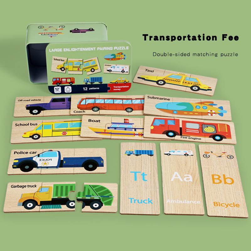 Children s Wooden Cartoon Animal & Transport Jigsaw Puzzle Box - Educational Toddler Toy
