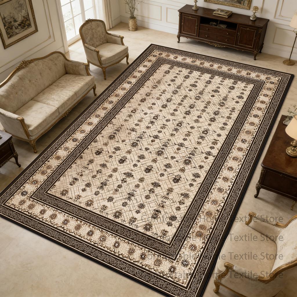 Off White Retro Ethnic Style Non-slip Fluffy Rug Decoration Living Room Washable Soft Carpet Large Area Short Velvet Floor Mats