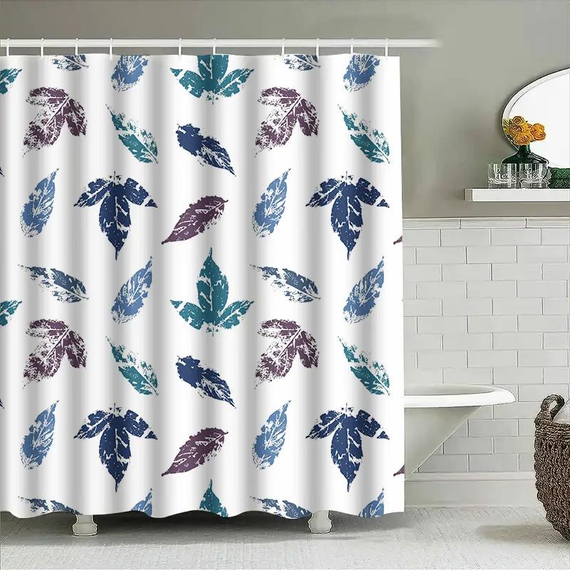 

Leaf Print Shower Curtain Bathroom Decor With Purple And Blue Floral Pattern, Waterproof Fabric For Home Bathing Area Decoration W60H190(CM)-1 Pcs