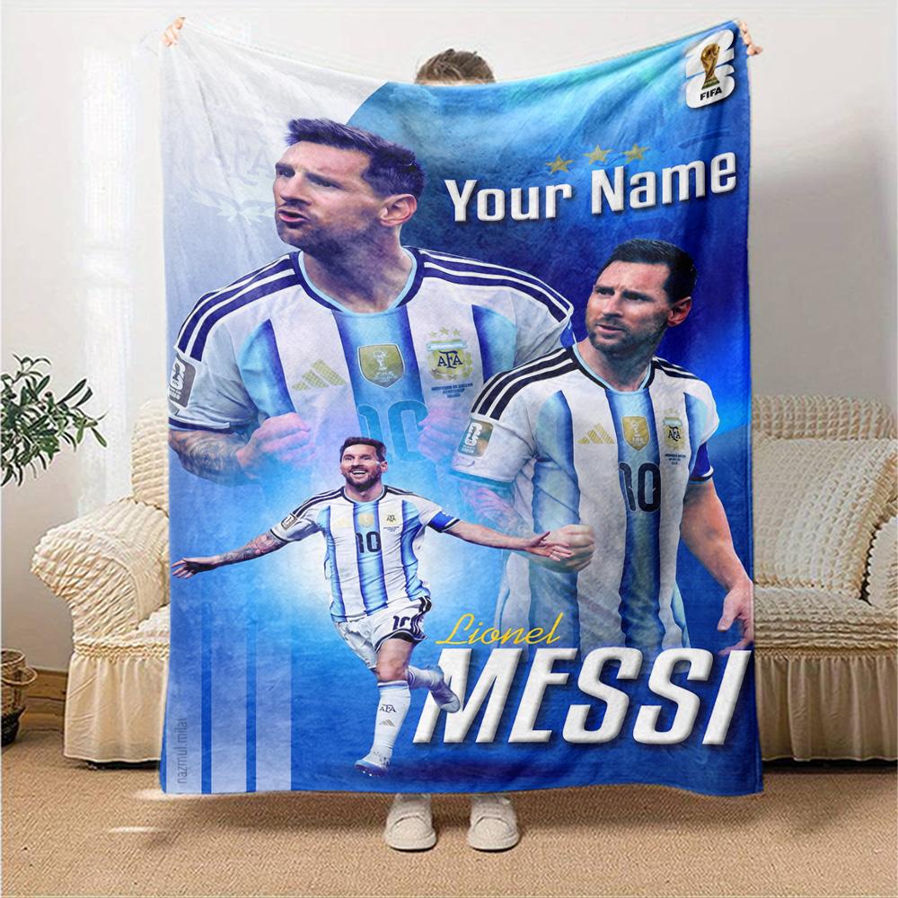 Football Messi Personalized Text Blanket Multi-purpose Personalized Blanket Durable Comfort Perfect for Chair Livingroom Nap Bed for All Occasions