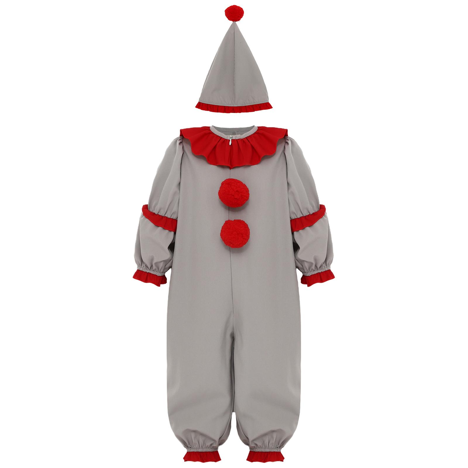 

Дитячий комбінезон клоуна Контрастний колір Довгий рукав Рюші спереду Невидима блискавка Помпон Комбінезон Набір з капелюхом 0-3 Months сірий