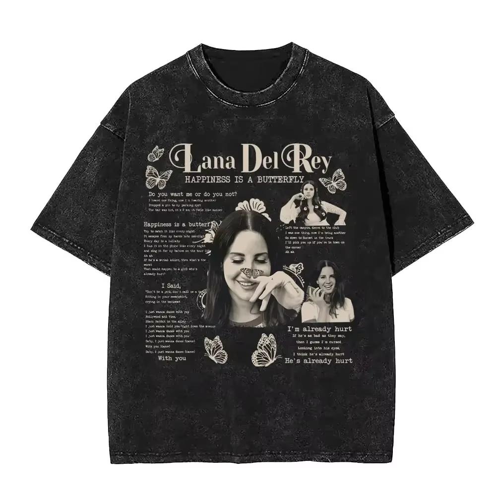 T-shirt Grafica Lana Del Rey Occhi Vintage Lavata Uomo Donna Moda T-shirt Oversize a Maniche Corte Maschile Casual Cotone