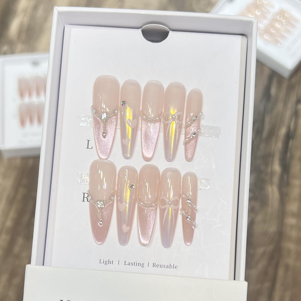 Ren Handbärande Rustning High-end Kattöga Fransk Diamant Aurora Kärlek Båge Nagelkonst Naglar