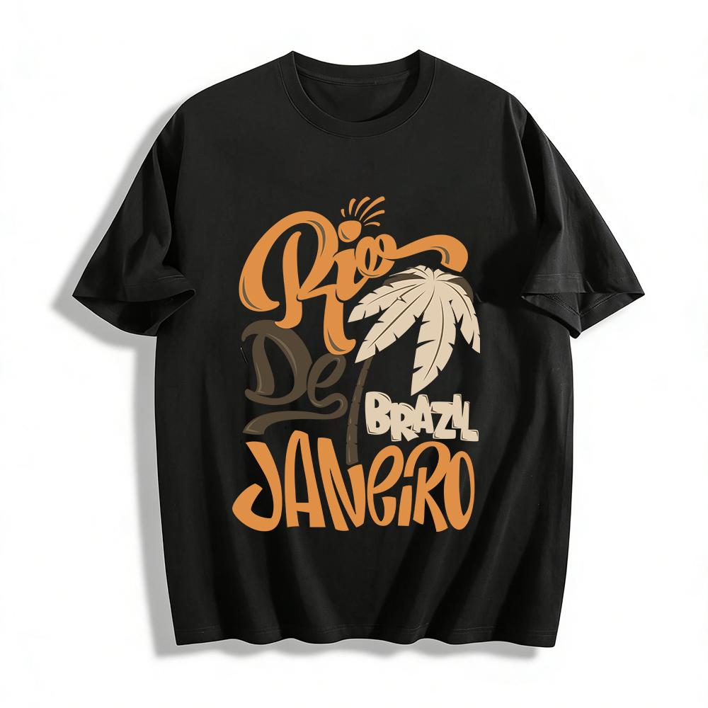 Brazil Rio De Janeiro Coconut Tree Print Vacation Style T-Shirt Pure cotton T-shirt XXS