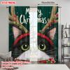 2pcs  2D plane printing Curtains Digital Printed Winter Black Cat Versatile Polyester Fabric (without rod) Holiday Ldeal for