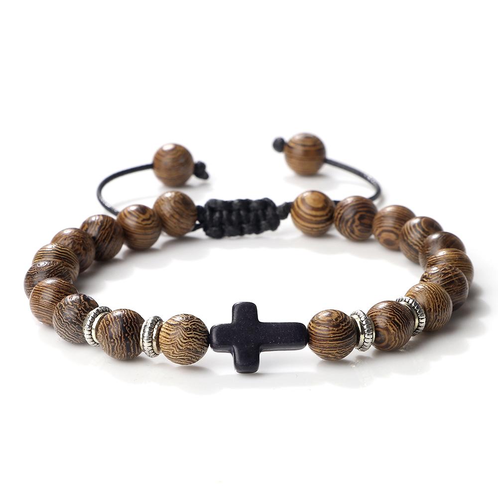 Men Women Braided Bracelet 8MM Natural Stone Christian Bless Jesus Cross Hematite Bead Bracelets Bangles Prayer Handmade Jewelry